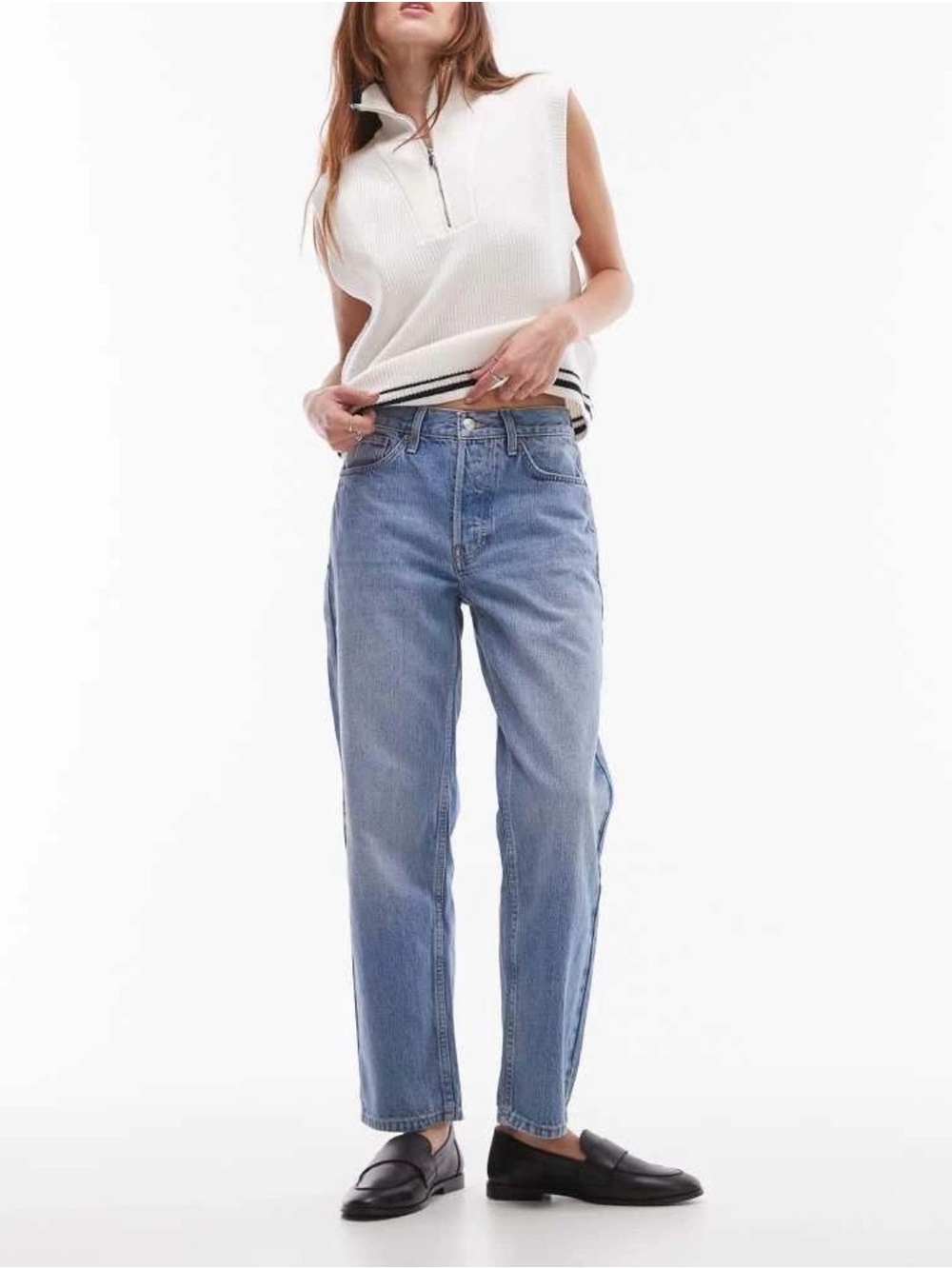 ASOS TopShop Cropped Straight-leg High-rise Jeans in Medium wash Size 26
